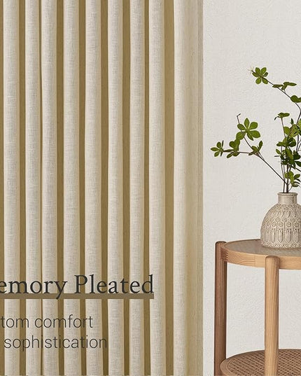 Topfinel Natural Linen Pinch Pleated Curtains 84 Inch Length 2 Panels for Bedroom,Textured Linen Farmhouse Boho Semi Sheer Window Curtain Back Tab Pinch Pleat Drapes with Hooks 84 Inches Long