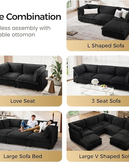 KKL Modular Sectional Sofa Bed, Convertible L/U-Shaped Sleeper Couch for Living Room, Modern Reversible Design, Black