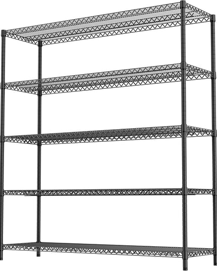 5 Tiers Storage Shelves Load 3300LBS, Metal Shelving Wire Metal Shelving Unit Shelves for Storage Adjustable Garage Shelving for Pantry Kitchen Garage Black 17.7" D x 59.1" W x 70.4" H