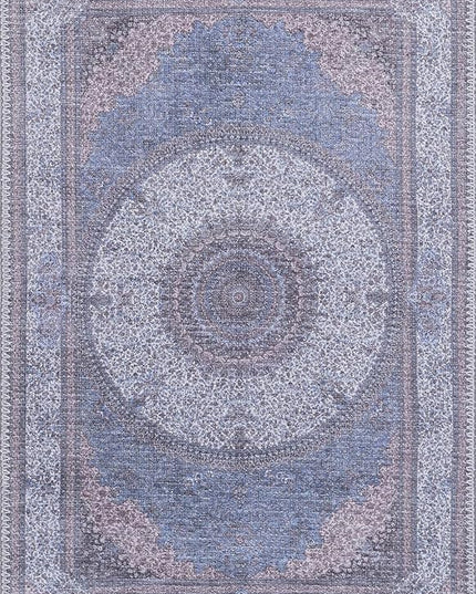 GLN Rugs Traditional Collection - Machine Washable Area Rug, Traditional Washable, Non Slip, Low Pile Chenille Rug, Living Room, Bedroom, Kitchen Rug (2'x3' Navy/Off White)