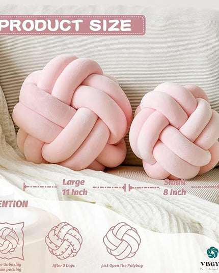Knot Pillow Ball, Soft Home Decorative Throw Pillows Cushion, Round Changeability Knotted Pillows, Modern Home Handmade Cushions for Bedroom, Sofa, Couch (8 Inch, Light Pink)