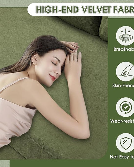 HIFIT 106" Sectional Couches for Living Room- Pull Out Sleeper Sofa Couch w/Storage Chaise,Storage Armrest,LED Light&USB Port&Cupholder,Modern Velvet U Shaped Home Sofa Living Room Furniture Set,Green