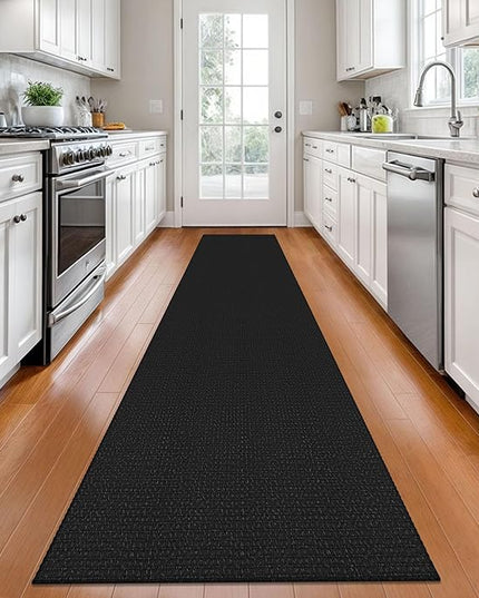 KOZYFLY Long Runners for Hallways 2x12 ft Washable Kitchen Runner Non Slip Rubber Backed Hallway Rugs Cotton Entryway Runner Rug Floor Carpet for Indoor Hall, Backdoor, Kitchen, Black/Dark Grey