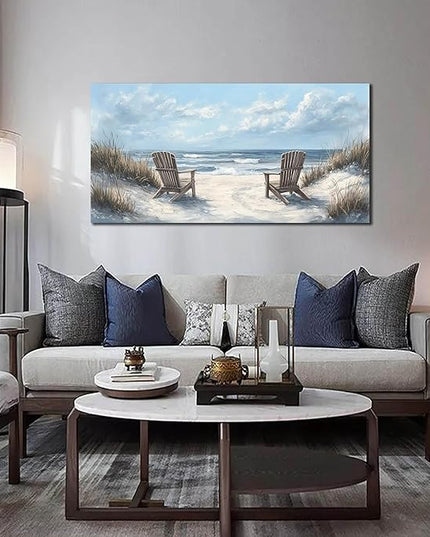 Coastal Wall Art Light Blue Canvas Landscape Art Print Beach Wall Decor Large Seascape Picture 24" x 48" Artwork for Living Room Bedroom Office