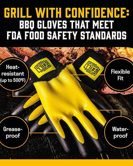 Hey Grill Hey Pitmaster Gloves | BBQ Gloves | Heat Protection up to 500°F or 260°C | High Temp Resistance | Fireproof Glove for Grilling Smoking Barbecue | Washable Mitts | Waterproof | Size - Medium