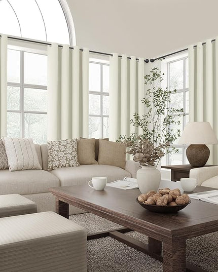 ChrisDowa 100% Blackout Iovry Solid Curtains 102 Inches Long 2 Panels for Bedroom Living Room,Farmhouse Room Darkening Thermal Insulated Soundproof Grommet Top Window Treatment Drapes,52x102