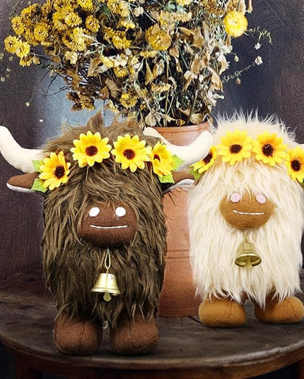 Lovinland Highland Cow Decor - Spring Scottish Cow Plush Gnomes Decorations for Home - Stuffed Animal Plush Gnomes Doll