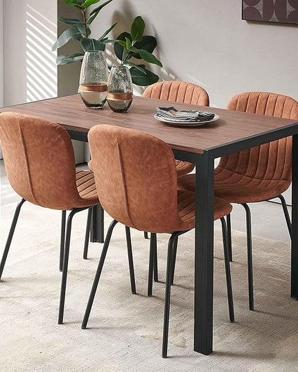 NORDICANA 5 - Piece Dining Set, Industrial Style 47 in Kitchen Table with Brown Faux Leather Dining Chairs for 4 Person, Dining Room Table Set for Dinette, Breakfast Nook Breakfast Nook