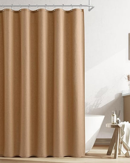 Naturoom Camel Linen Shower Curtain, Country Boho Farmhouse Bath Decor Shower Curtains Neutral Cloth Weighted Textured Fabric Bath Curtain Liner with Hooks, 72x96