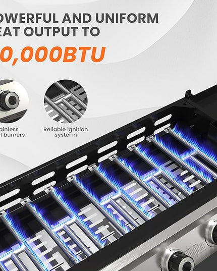 36 Inch 50,000BTU,Outdoor Flat Top Gas Propane Grills with 5 Burners,Stainless Steel & Powder Coated Steel Portable Gas Griddle with Side Shelves for BBQ,Camping,Backyard