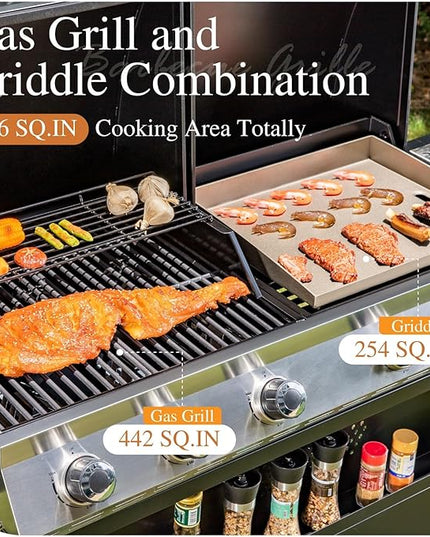 Sophia & William Propane Gas Grill and Griddle Combo with Porcelain-Enameled Cast Iron Grates, Dual Outdoor BBQ Grill with Flat Top Griddle for Barbecue, 696 SQ.IN. Cooking Area