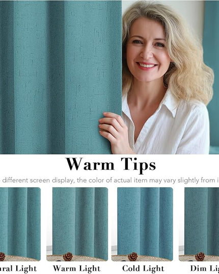 H.VERSAILTEX Linen Blackout Curtains 72 Inches Long 100% Absolutely Blackout Thermal Insulated Textured Linen Look Curtain Draperies Anti-Rust Grommet, Energy Saving with White Liner, 2 Panels, Teal