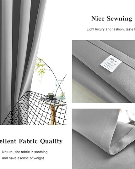 Blackout Curtains for Bedroom Thermal Insulated Light Blocking Room Darkening Curtains Solid Grommet Window Drapes for Living Room, Set of 2 Curtain Panels 52 W x 72 L inch Long Light Gray