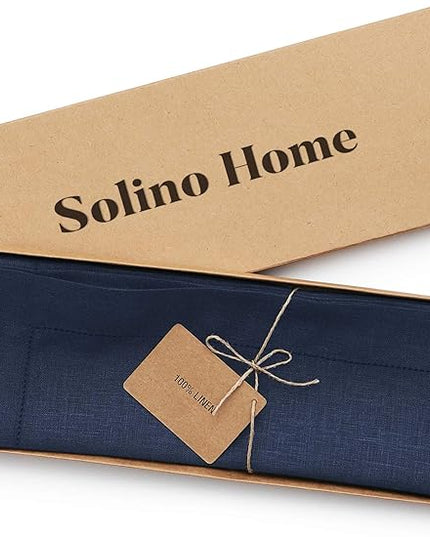 Solino Home Linen Placemats Set of 4 - Classic Hemstitch Navy Blue Placemats 14 x 19 Inch - 100% Pure Linen Table Mats for Christmas, Holiday, Winter, New Year