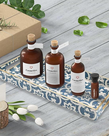 Bathroom Vanity Tray for Countertop, Small Plastic Toilet Tank Tray Versatile Storage & Organization Tray for Makeup, Perfume, Desk, Kitchen, Candles, 13.7"x6"x1.4", 35Boho1