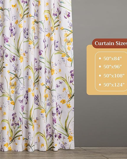 Maison d'Hermine Curtains for Living Room 100% Cotton 96 inch Length One Panel Window Curtains for Bedroom with Loop & Rod Pockets - Iris - Beige, 50" W x 96" L