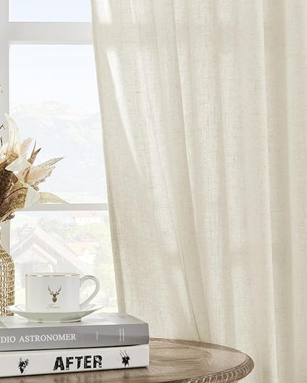 Joydeco Linen Curtains 2 Panel Set,Light Filtering, Ivory on Linen Curtains 90 Inch Curtains for Living Room, Cream Drapes 90 Inches Long Rod Pocket Back Tab Curtains (90" L x 100" W)