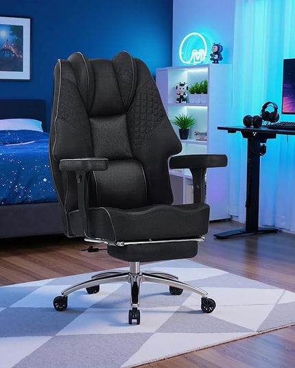 VECELO Big and Tall Office Chair 400lbs, Mesh High Back Computer Chair with Foot Rest, Ergonomic Desk Chair with Lumbar Support and Armrest, Black
