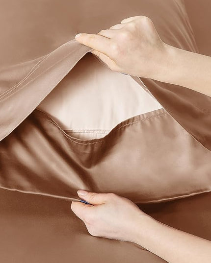 Bedsure Full Size Bed Sheets, Cooling Sheets, Rayon Derived from Bamboo, Breathable & Soft, Deep Pocket Up to 16 Inches, Hotel Luxury Silky Bedding for Hot Sleepers, Khaki