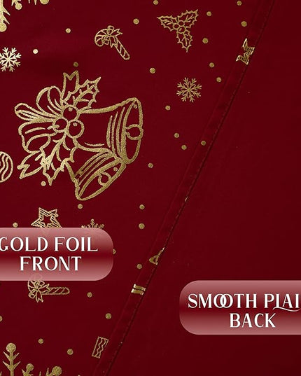 NICETOWN 2 Panels Christmas Red Curtains 52 x 108 Inch, Gold Stamping Grommet Drapes for Holiday Decoration, Christmas Style Window Treatment for Living Room Bedroom, Home Decor