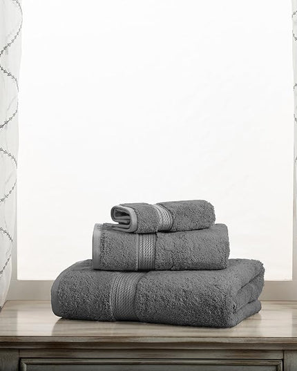 Superior Egyptian Cotton Pile 3 Piece Towel Set, Includes 1 Bath, 1 Hand, 1 Face Towel/Washcloth, Ultra Soft Luxury Towels, Thick Plush Essentials, Guest Bath, Spa, Hotel Bathroom, Charcoal