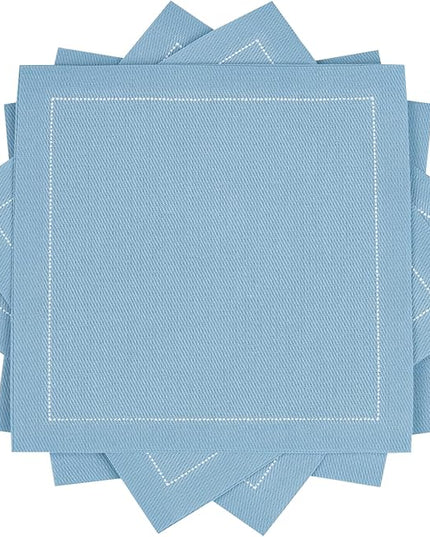 Five Star Napkins Luxury Cotton Cloth Cocktail Napkins - Bar Napkins, Party Napkins, Beverage Napkins, Events, Holiday, Wedding, Birthday, Parties - 4.5" x 4.5" - Disposable (50 x) Sky Blue