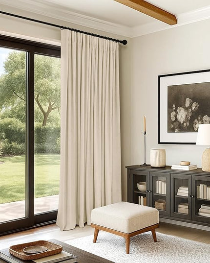 INOVADAY 100% Blackout Curtains for Bedroom, Black Out Curtains 84 Inch Long, Clip Rings Linen Blackout Drapes, Thermal Insulated Room Darkening for Living Room, 1 Panel - Cream,W102xL84