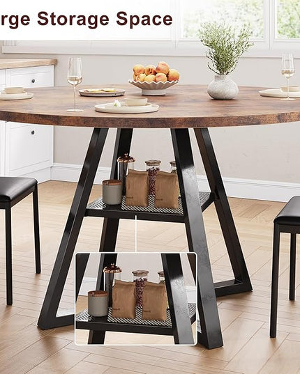 Round Dining Table for 4,Kitchen Dining Room Circle Dinner Pedestal Table,Space Saving Wood Kitchen & Dining Room Furniture (Vintage, 42In)