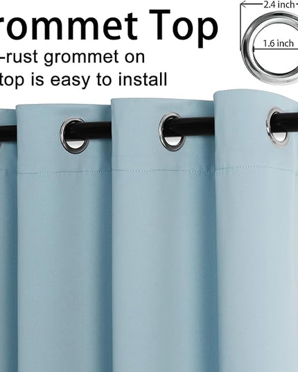 JIUZHEN Light Blue Blackout Curtains with Tiebacks Thermal Insulated, Light Blocking and Noise Reducing Grommet Curtains for and Living Room, Set of 2 Window Curtain Panels, 42 x 63 Inch Length