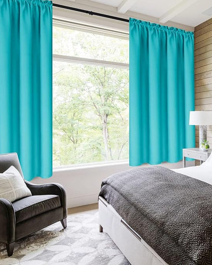 DWCN Blackout Curtains for Bedroom - Thermal Insulated Privacy Energy Saving Rod Pocket Drapes for Living Room, W 38 x L 63 Inch, Turquoise, Set of 2