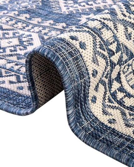 Rugs.com Outdoor Aztec Collection Rug – 2x4 Hearth Blue Flatweave-Pile Rug Perfect for Living Rooms, Large Dining Rooms, Open Floorplans