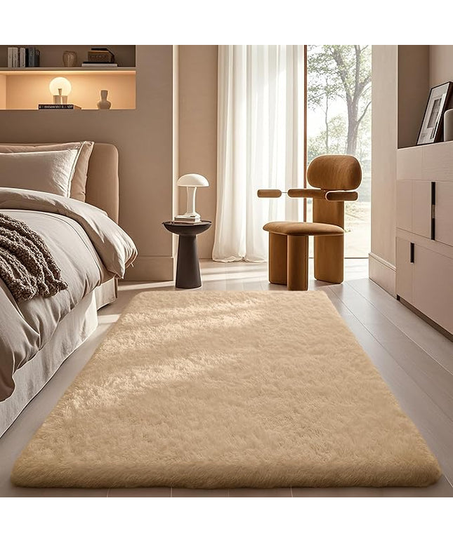 Ophanie Beige Rugs for Bedroom Living Room, Fluffy Fuzzy Furry Carpet, Plush Soft Shaggy Bedside Indoor Floor 4x6 Area Rug for Kids Girls Boys Baby Teen Dorm Nursery Home Decor Aesthetic