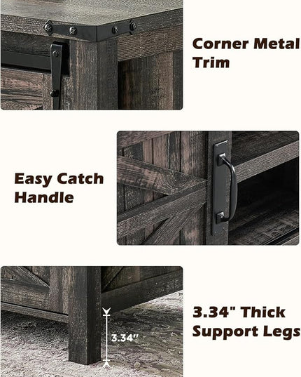 OKD 48" Farmhouse Lift Top Coffee Table with Sliding Barn Door,Rustic Center Table with Hidden Storage Compartment,Lifting Tabletop and Adjustable Shelf for Living Room,Office,Dark Rustic Oak