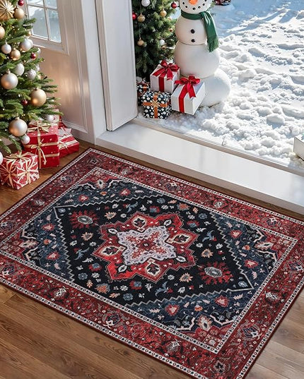 Ciicool Washable Vintage Area Rug, 2x3ft Small Boho Rug, Ultra Soft Rugs for Entryway, Non-Slip Entry Rugs Oriental Low-Pile Indoor Mat Floor Carpet for Entrance Bedroom Kitchen Bathroom Foyer Decor