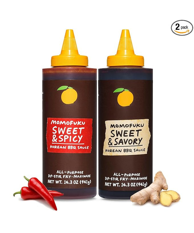 Momofuku Korean Barbecue Sauce Duo, Sweet & Spicy Gochujang and Sweet & Savory Galbi for BBQ, Marinade, Drizzle Toppings, Dipping Sauce and Elevated Meals
