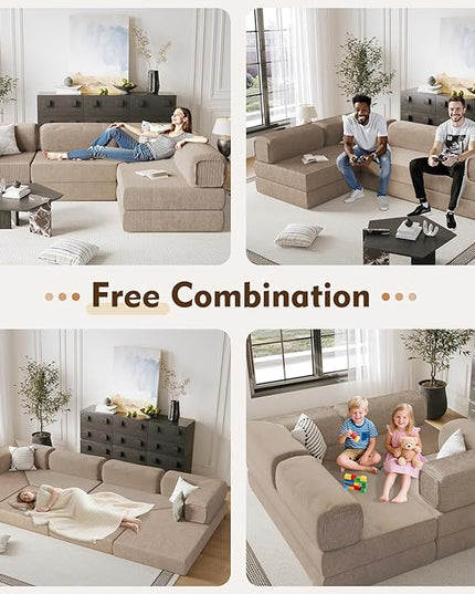 108" L Shaped Couch, Modular Sectional Sofa with Chaise, Cloud Boneless Couch with Deep Seat & Removable Pillow for Living Room, Bedroom,No Assembly Required（Camel）