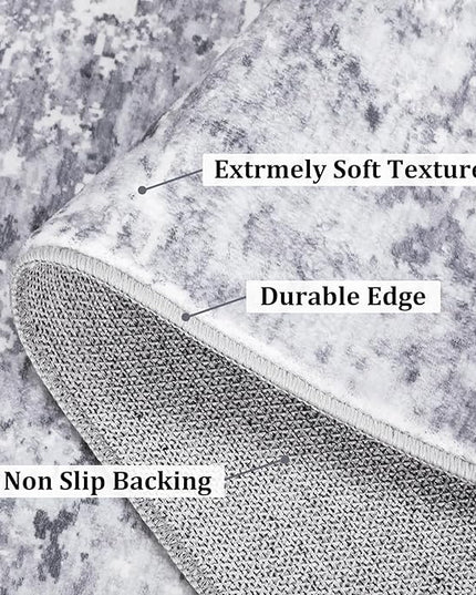 Area Rug 4x6 Stain Resistant Carpet Modern Abstract Rugs Ultra Soft Indoor Floor Cover Accent Rug Low Pile Machine Washable Thin Rug for Living Room Bedroom Dining Room, Light Grey