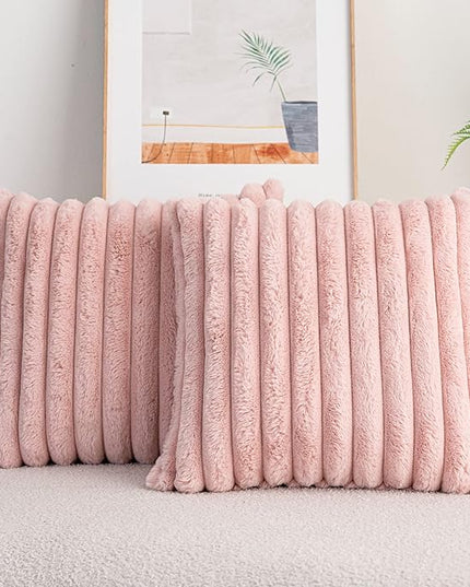 DEELAND Pack of 2,Double-Sided Faux Fur Plush Decorative Throw Pillow Covers Fuzzy Striped Soft Pillowcase Cushion Covers for Sofa Couch Bedroom