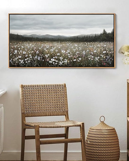 HGUAOA Vintage Framed Floral Landscape Wall Art for Living Room - Large Nature Artwork Above Bed Wall Decor - Farmhouse Mountain Pictures for Bedroom Wall Decor 20×40IN