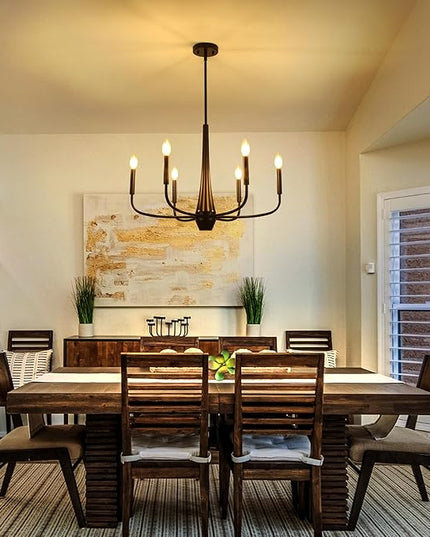6-Light Black Industrial Chandelier, Modern Farmhouse Candle Light Fixture, Contemporary Hanging Light for Dining Room, Kitchen Island, Living Room, Bedroom, Foyer, Entryway