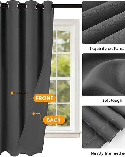 Room Darkening Curtains 95 Inch Length for Bedroom Living Room, Insulated Thermal Grommet Curtain Drapes, Blackout(60-90%,Not 100%) Window Treatment Decor, 2 Panels, 52x95, CharcoalGrey
