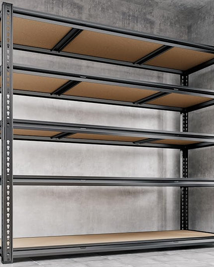 48"W Garage Shelving, 3050LBS Storage Shelves heavy duty, 5 Tier Metal Shelving Unit Adjustable Garage Shelves Heavy Duty Shelving for Warehouse,Commercial, Kitchen, 48" W × 18" D × 72" H, Black, 2PCS