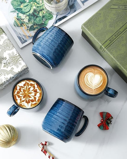 Hasense Small Coffee Mugs 8 oz, Ceramic Cappuccino Cups Set of 4, Espresso Mug with Handle for Latte, Tea, Milk and Mocha, Mini Cups for Gift, Dishwasher & Microwave Safe, Blue