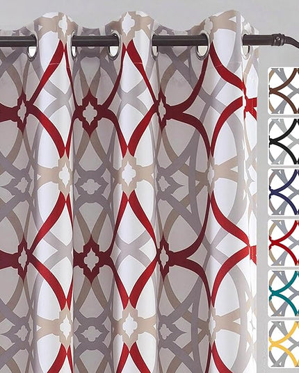 DriftAway Alexander 80% Blackout Curtains for Living Room 250GSM Pattern Match Thermal Insulated Room Darkening Geo Moroccan Mid Century Grommet Bedroom Drapes 2 Panels 52 Inch by 63 Inch Red Gray
