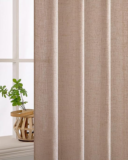 MIULEE Natural Beige Linen Curtains 96 Inches Long 2 Panels for Bedroom Living Room, Soft Linen Textured Window Drapes Semi Sheer Light Filtering Back Tab Rod Pocket Farmhouse Burlap Look Decor