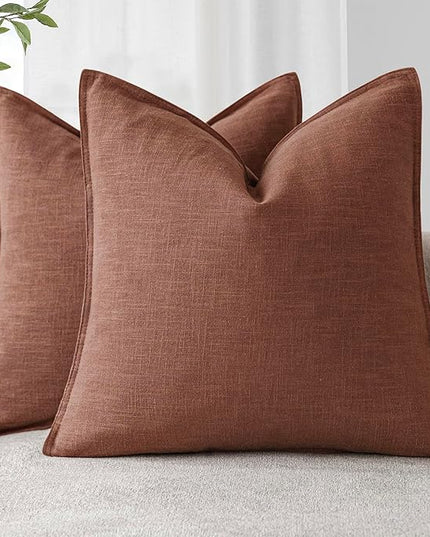 Foindtower Pack of 2, Decorative Linen Soild Throw Pillow Covers Soft Accent Euro Cushion Case Boho Farmhouse Pillowcase for Chair Couch Sofa Bedroom Living Room Home Decor 18 x 18 Inch Rust Red