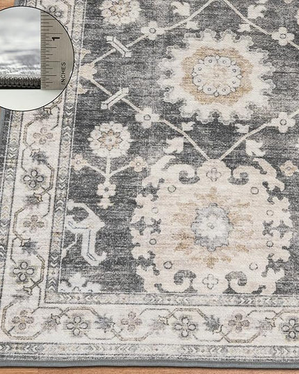 ReaLife Rugs Machine Washable Area Rug Runner - Living Room Bedroom Bathroom Kitchen Entryway - Padded Low Pile Stain Resistant Premium - Boho Farmhouse Vintage - Bryn - Gray Beige Ivory 3' x 5'
