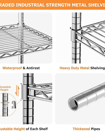 Storage Shelves Heavy Duty, 3 PCS 48" L x 20" W x 72" H Garage Wire Shelving Unit Loads 2000LBS, 5-Tier Adjustable Metal Industrial Utility Shelf Rack for Kitchen, Laundry Room, Warehouse, Basement