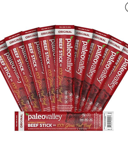 Paleovalley 100% Grass Fed Original Beef Sticks - Delicious Gluten Free Beef Snack - High Protein Keto Friendly