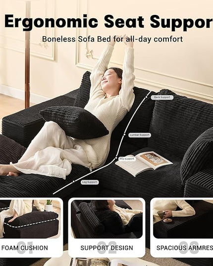 74.8” Cloud Couch, Modular Loveseat Sofa, Convertible Sofas Bed, Deep Seat Sofa, Cozy Sofa for Living Room, Office and Bedroom, L Shaped Cozy Sofa Furniture Set, Corduroy, Black